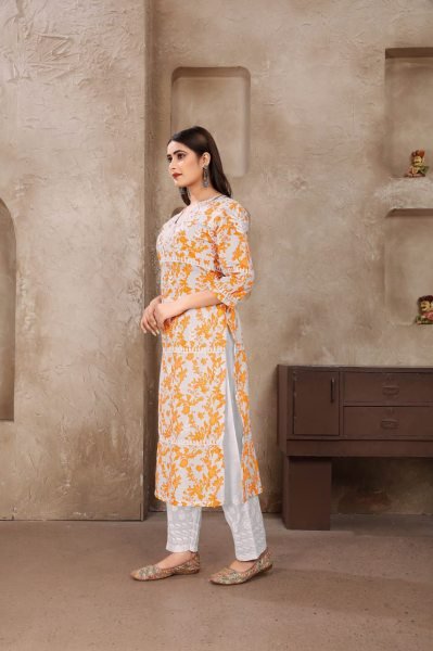 Stylish Pure Cotton Chikankari Kurta Pant Set Best Export Quality Dailywear Kurti With Bottom Wholesale