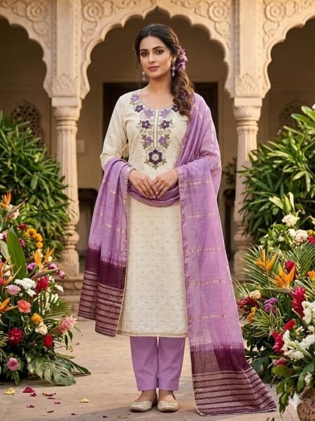 Stylish Purple 3 Piece Modal Suit Set with Bits Coding Work For Bulk Order Dress Material 