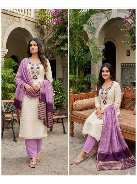 Stylish Purple 3 Piece Modal Suit Set with Bits Coding Work For Bulk Order Color Set Matching Dress Material Wholesale