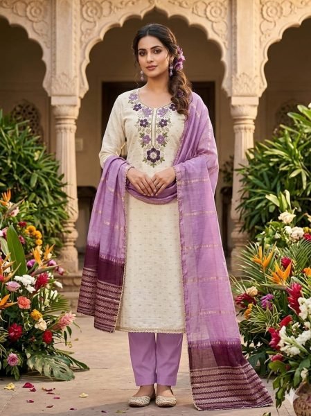 Stylish Purple 3 Piece Modal Suit Set with Bits Coding Work For Bulk Order Color Set Matching Dress Material Wholesale
