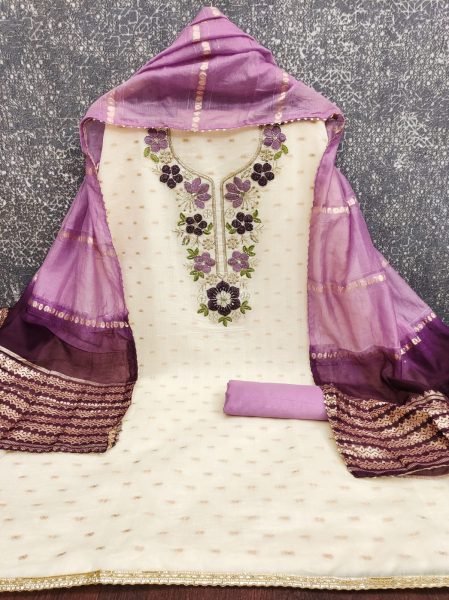 Stylish Purple 3 Piece Modal Suit Set with Bits Coding Work For Bulk Order Color Set Matching Dress Material Wholesale