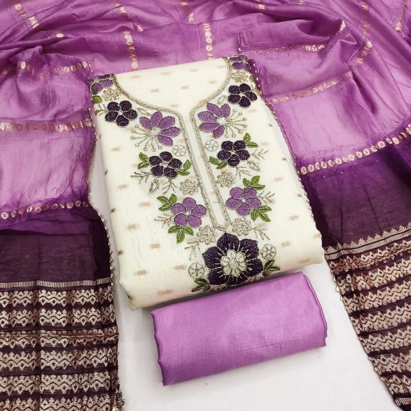 Stylish Purple 3 Piece Modal Suit Set with Bits Coding Work For Bulk Order Color Set Matching Dress Material Wholesale