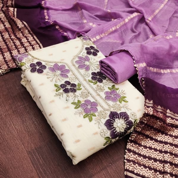 Stylish Purple 3 Piece Modal Suit Set with Bits Coding Work For Bulk Order Color Set Matching Dress Material Wholesale