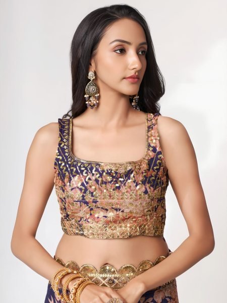Stylish Purple Organza Saree with Floral Digital Print and Zari Work For Wedding Organza Sarees Wholesale
