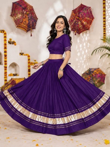 Stylish Purple Pure Rayon Cotton Kali Chaniya Choli with Gota Patti Work for Navratri  Lehenga
