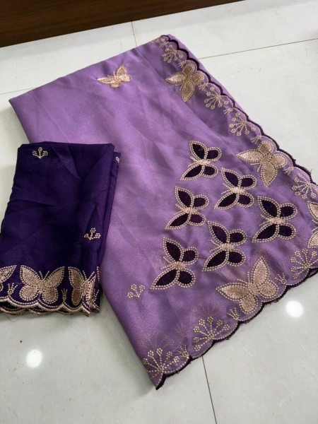 Stylish Purple Star Georgette Saree with Multi-Color Embroidery Work  Embroidery Sarees Wholesale