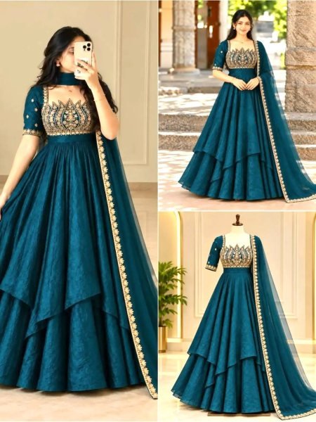 Stylish Rama Designer Fandy Crush Silk Gown with 7 Meter Grand Flair at Manufacturer  Ready To Wear Collection