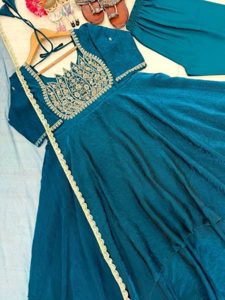 Stylish Rama Designer Fandy Crush Silk Gown with 7 Meter Grand Flair at Manufacturer  Ready To Wear Collection