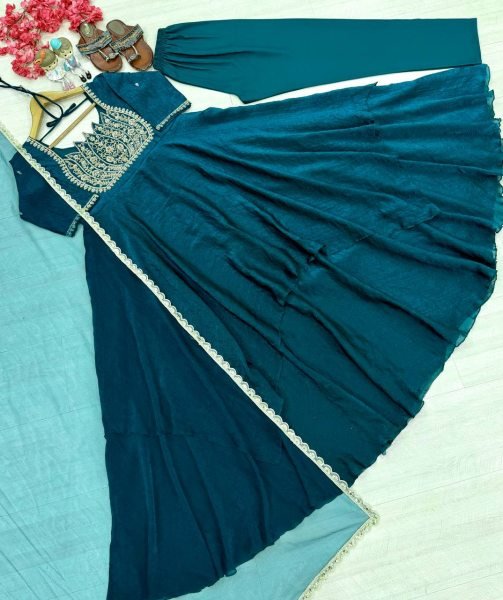 Stylish Rama Designer Fandy Crush Silk Gown with 7 Meter Grand Flair at Manufacturer  Ready To Wear Collection