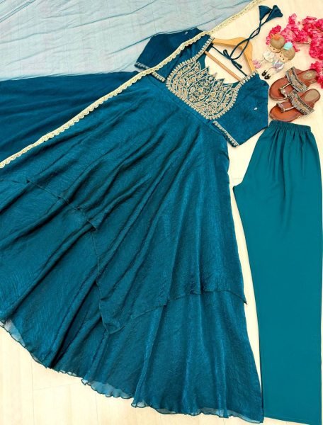 Stylish Rama Designer Fandy Crush Silk Gown with 7 Meter Grand Flair at Manufacturer  Ready To Wear Collection