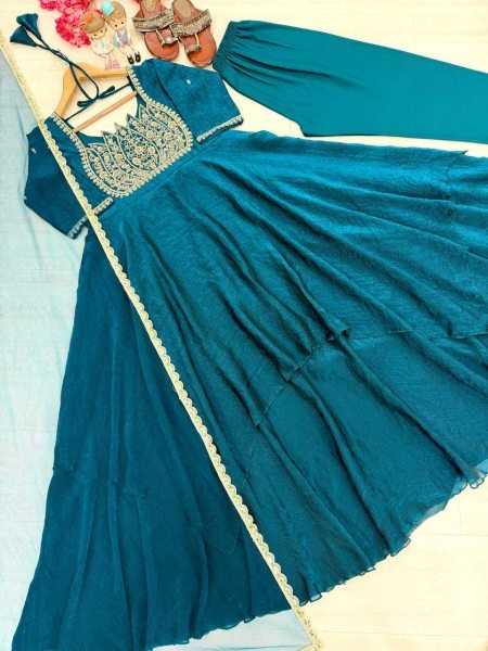 Stylish Rama Designer Fandy Crush Silk Gown with 7 Meter Grand Flair at Manufacturer  Ready To Wear Collection