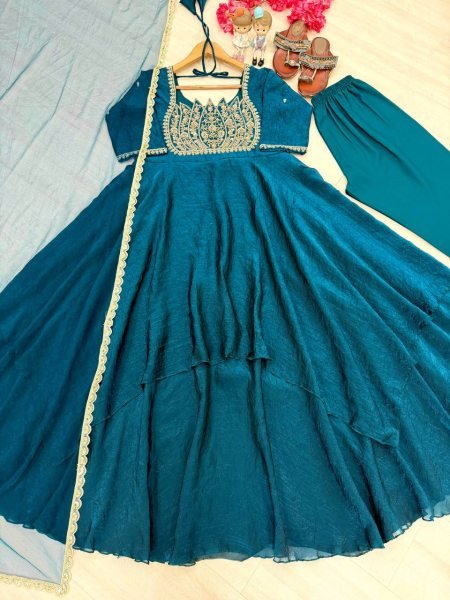 Stylish Rama Designer Fandy Crush Silk Gown with 7 Meter Grand Flair at Manufacturer  Ready To Wear Collection