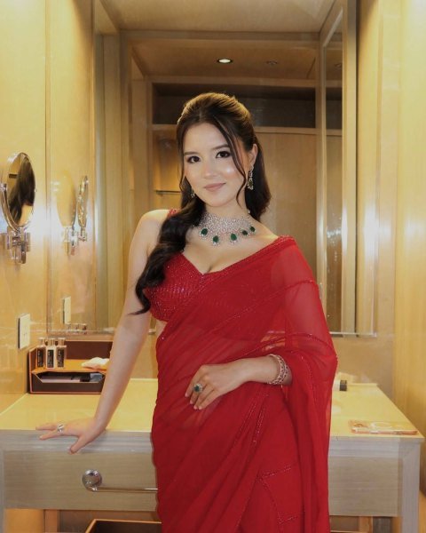 Stylish Red Faux Georgette Saree with Banglori Silk Blouse for Luxurious Events Georgette Sarees Wholesale