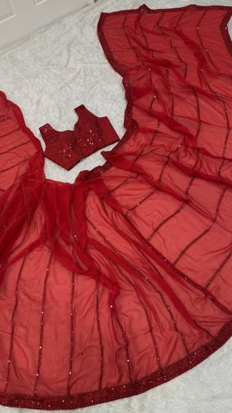 Stylish Red Faux Georgette Saree with Banglori Silk Blouse for Luxurious Events Georgette Sarees Wholesale