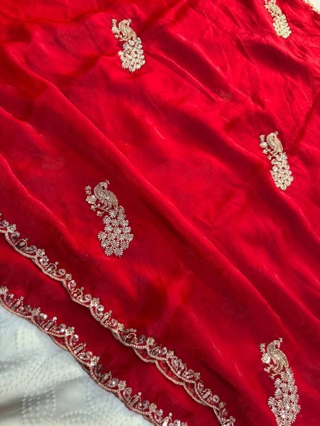 Stylish Red Fendy Satin Silk Saree with Embroidered Lace Border and Blouse for Festival Silk Sarees Wholesale