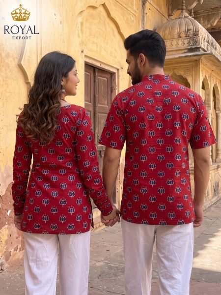 Stylish Red Matching Cotton Couple Dresses for Diwali Festival Couple Combo collection 