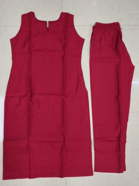 Stylish Roman Red Silk Ethnic Kurti Pant Set with Pocket and Comfortable Full Lining for Daily Wear Kurti With Bottom Wholesale