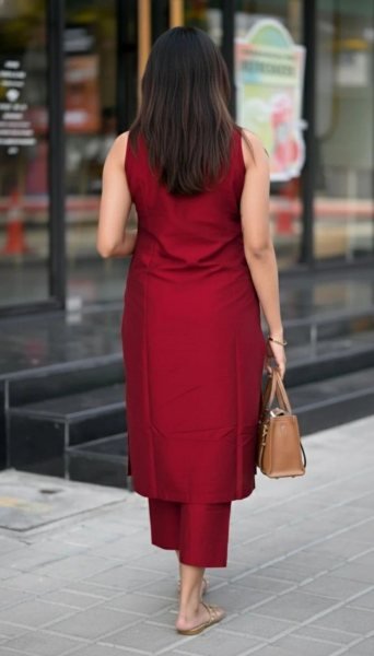 Stylish Roman Red Silk Ethnic Kurti Pant Set with Pocket and Comfortable Full Lining for Daily Wear Kurti With Bottom Wholesale