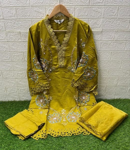 Stylish Synthetic Embroidered Tunic Suit Set Wholesaler And Retailer Pakistani Suits Wholesale