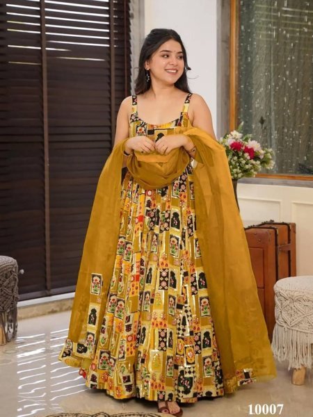 Stylish Organza Anarkali Gown Fully Flared Design with Elegant Dupatta Anarkali Kurtis 
