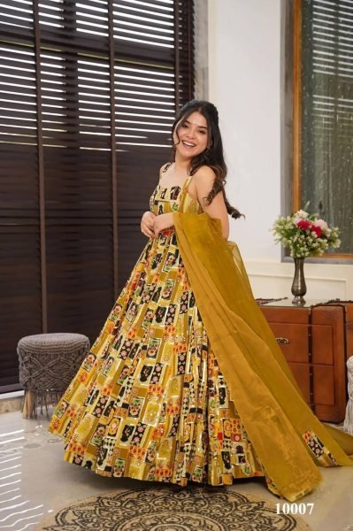 Stylish Organza Anarkali Gown Fully Flared Design with Elegant Dupatta Anarkali Kurtis 