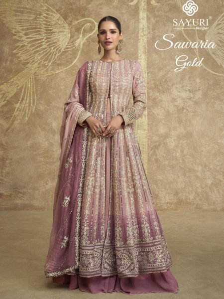 Stylish Two-Tone Bridal Gown by Sayuri Heavy Embroidered Georgette Jacket Suit, Ready-to-Wear Indo-Western Design at Wholesale Price Salwar Kameez