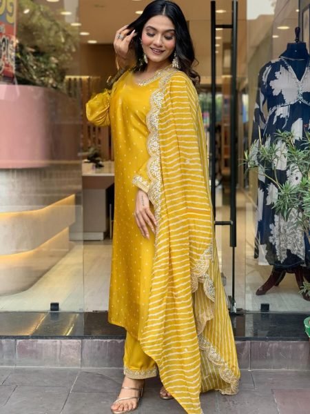 Stylish Vichitra Silk Kurta Pant Set with Soft Silk Blend Dupatta for Occasions  Straight Cut Long Kurtis
