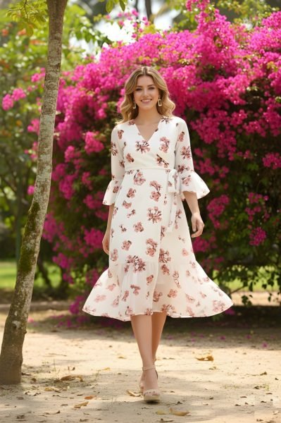 Stylish White Georgette Kurti Dress with V Neck for Casual Wear Georgette Kurti 