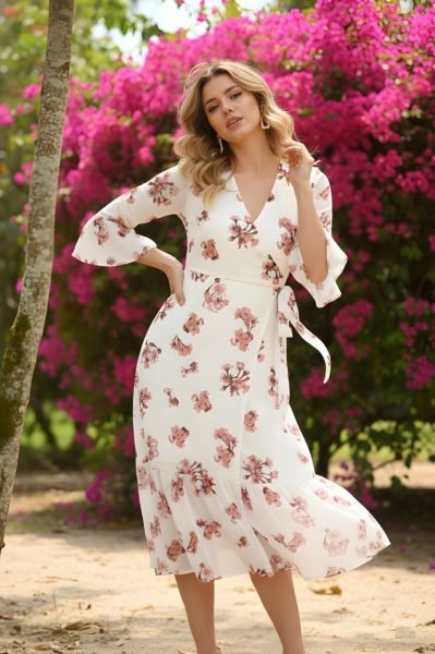 Stylish White Georgette Kurti Dress with V Neck for Casual Wear Georgette Kurti 
