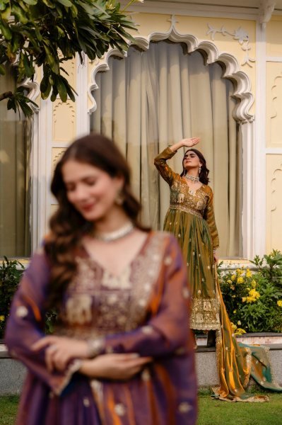 Stylish Wine Purple Fendy Satin Gown with Heavy Embroidery Work for Festive Wear Anarkali Kurtis 