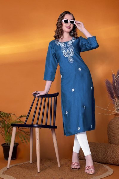 Stylish Women   s Kurti in Rayon Slub Embroidery Georgette Kurti 