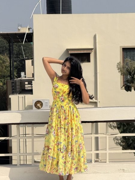 Stylish Yellow Alfino Chiffon Maxi Gown with Print for Casual Wear Western Ladies Top Wholesale