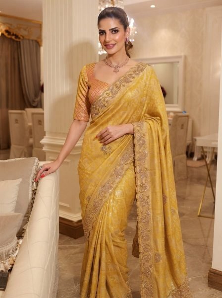 Stylish Yellow Bridal Collection Kanjivarm Silk Saree with Embroidered Butta at Wholeslae Rate Silk Sarees Wholesale