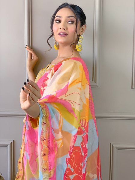 Stylish Yellow Color Embroidered Viscose Kurta Pant Set with Silk Dupatta  Straight Cut Long Kurtis