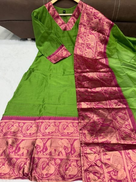  Summer Collection Two Tone Parrot Green Shade Cotton Salwar Set Cotton Kurtis Wholesale