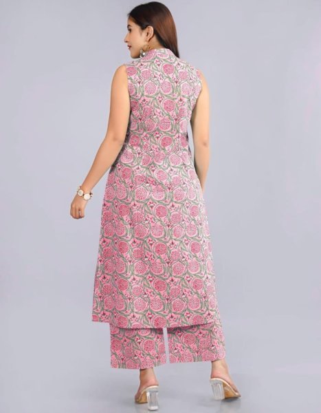  Summer Ethnic Wear in Blue   Pink Ready to Wear Kurti Palazzo Set  Cotton Kurtis Wholesale