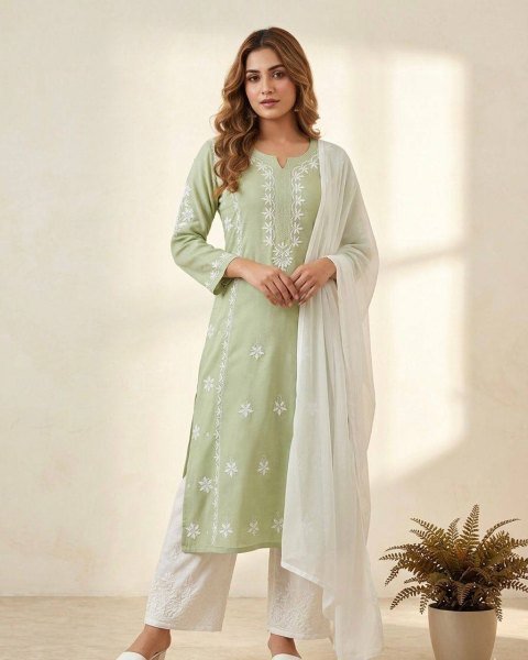 Summer Wear Pista Kurti Set with Embroidery Work and Palazzo Embroidery Kurtis 