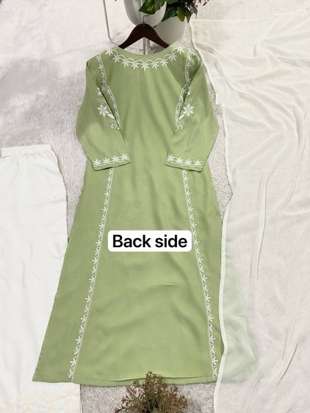 Summer Wear Pista Kurti Set with Embroidery Work and Palazzo Embroidery Kurtis 