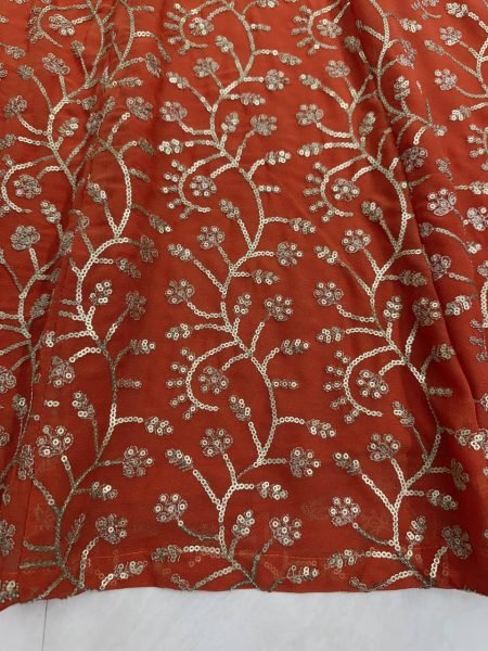 Sun Kissed Orange Georgette Party Wear Embroidered Gown With Plazzo And Dupatta Ready To Wear Collection