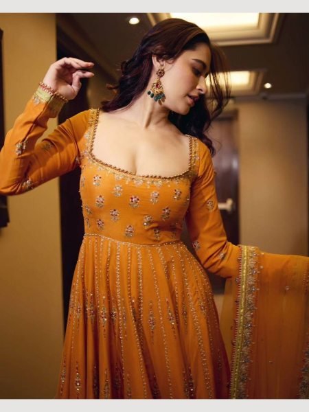 Sun yellow Color Georgette Seuqence Work Gown Pant With Dupatta  Ready To Wear Collection