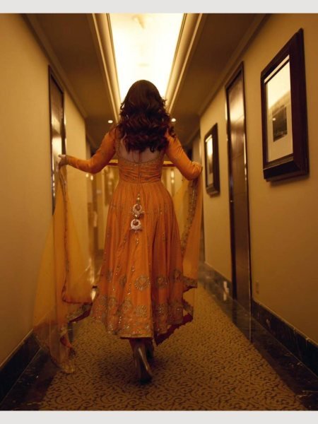 Sun yellow Color Georgette Seuqence Work Gown Pant With Dupatta  Ready To Wear Collection