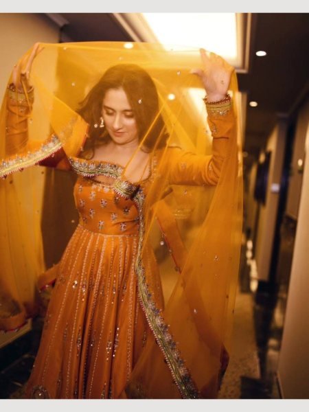 Sun yellow Color Georgette Seuqence Work Gown Pant With Dupatta  Ready To Wear Collection