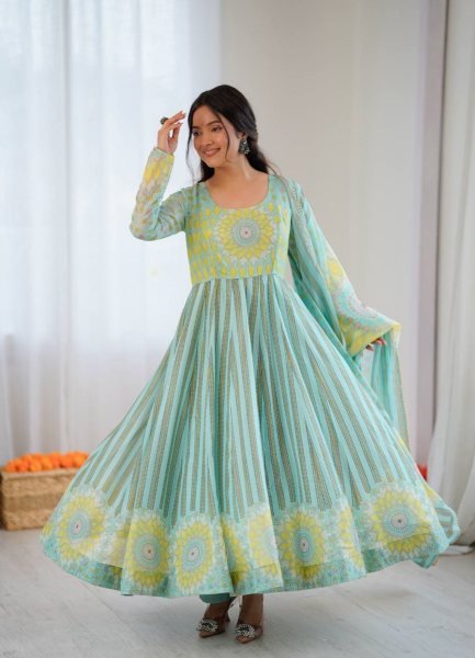 Sunkissed Floral Organza Anarkali Suit with Kali Flare and Lace Dupatta Ready to Wear at Manufacturer Rate Salwar Kameez