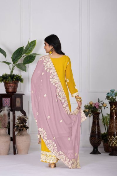 Sunlit Glam in Mustard Yellow Palazzo Suit Embroidered Georgette 3Pc Set for Festive Looks Embroidery Kurtis 