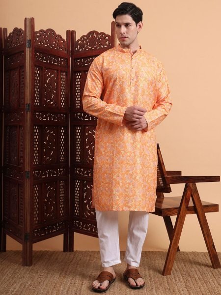 Sunlit Haldi Kurta in Printed Cotton Perfect for Mehndi  Daytime Festive Events Kurta Pajama Wholesale