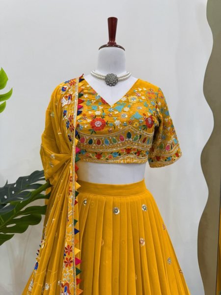 Sunlit Yellow Georgette Lehenga Set Luxe Embroidery with Designer Dupatta for Haldi Glam Designer Lehenga Choli