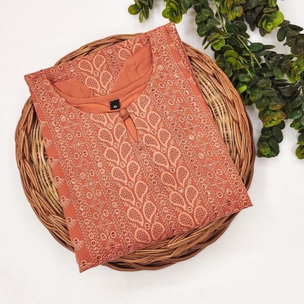 Sunset Orange Chikankari Kurti Sequins & Soft Georgette Grace Georgette Kurti 