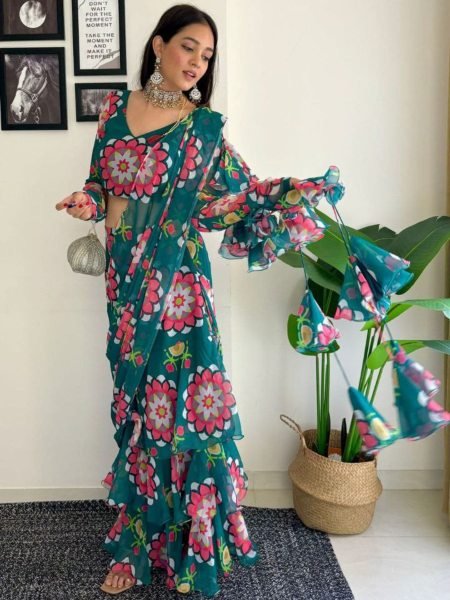 Super Hit Georgette Ready To Wear Lahenga Saree With Readymade Blouse Design  Sarees 
