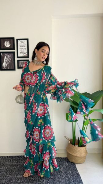 Super Hit Georgette Ready To Wear Lahenga Saree With Readymade Blouse Design  Ready To Wear Saree 