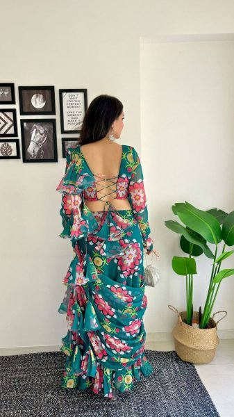 Super Hit Georgette Ready To Wear Lahenga Saree With Readymade Blouse Design  Ready To Wear Saree 